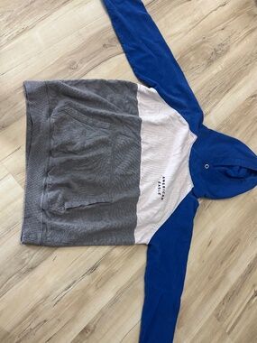 American Eagle Colorblock Hoodie Mens Medium Blue White Gray Pullover Casual